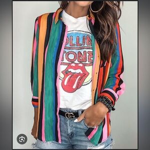 Who What Wear Colorful striped button down